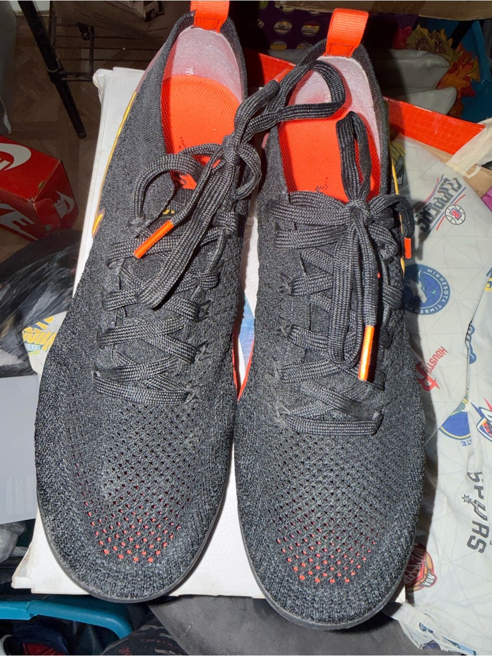 Nike Men’s Black Knit Running Shoes with Orange Accents